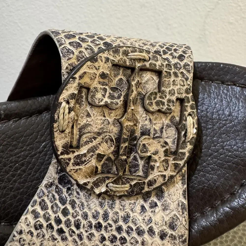 Tory Burch Patti Snakeskin Leather Platform Wedge Slide Sandals Size 8.5 M